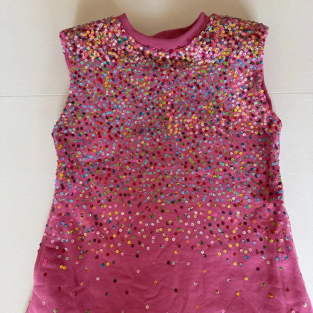 Queen of Sparkles Pink Sleeveless Mini Dress With Shoulder Pads Girls Size Small